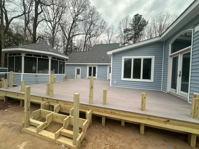 Deck framing and steps under construction