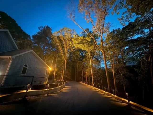 Driveway edge lighting at dusk