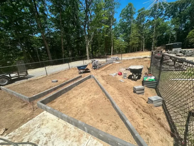 Garden bed edging being set
