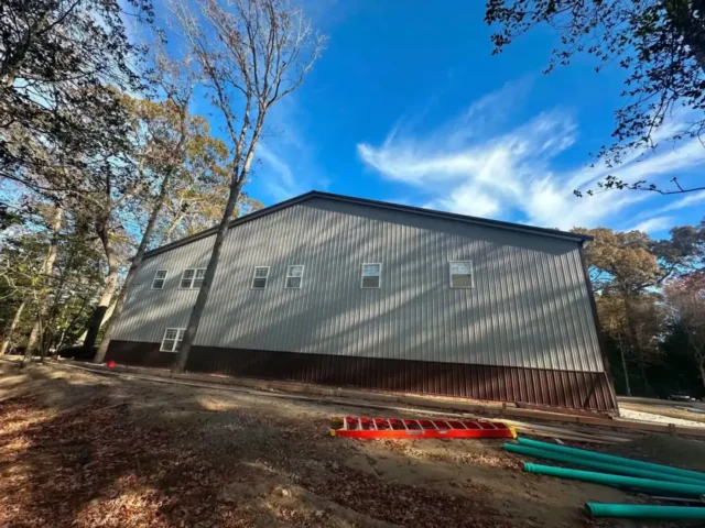 Rear of the pole building after grading