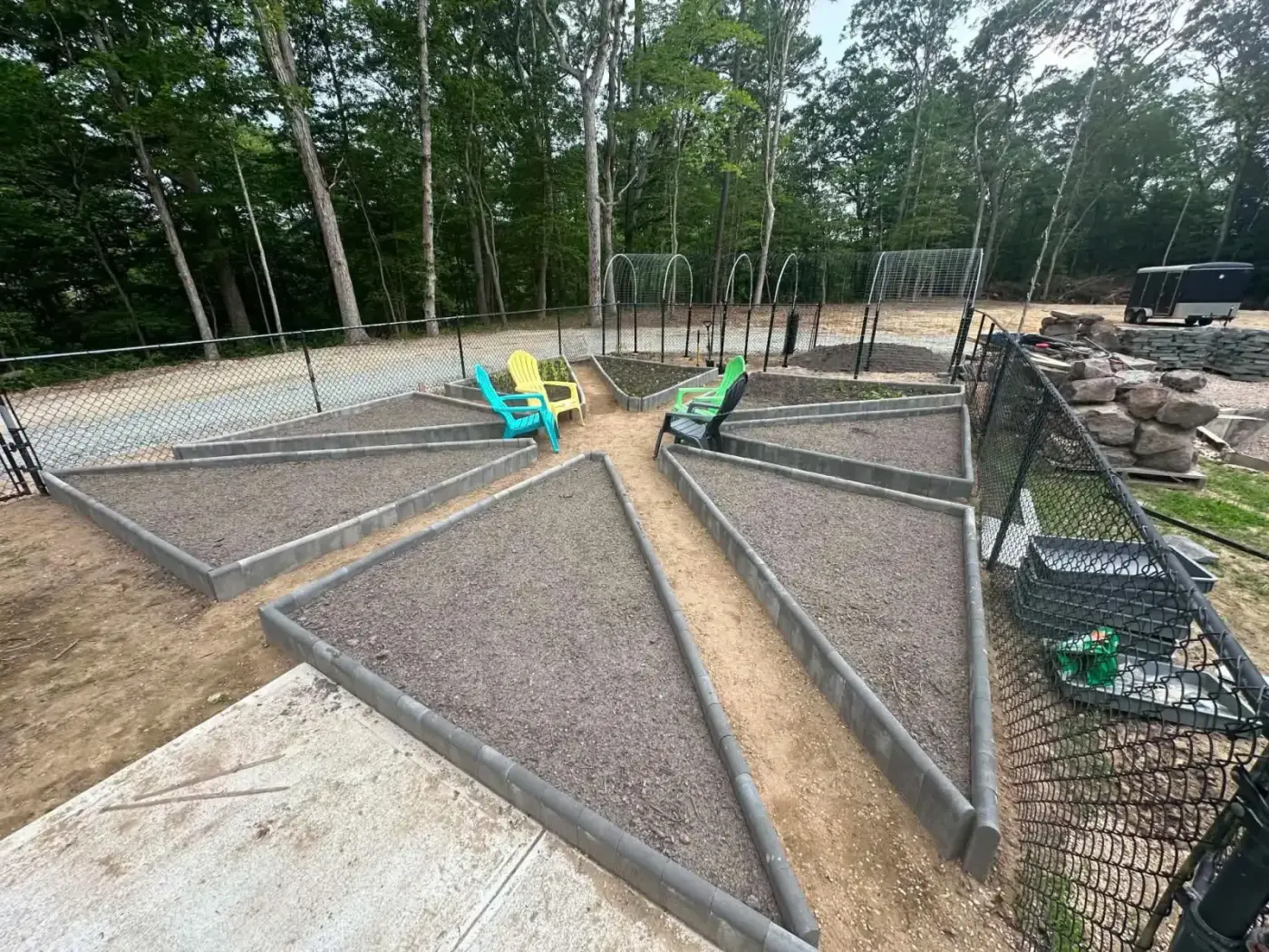 Raised garden beds with concrete edging